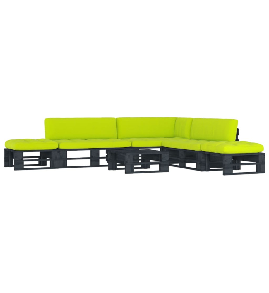 Salon de jardin palette 6pcs avec coussins pin imprégné de noir Salon de jardin palette 6pcs avec coussins pin imprégné de noir