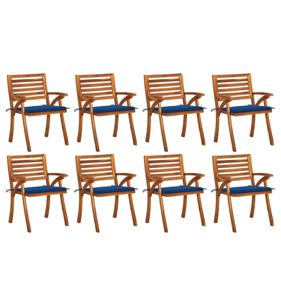 Chaises de jardin avec coussins 8 pcs Bois d'acacia solide