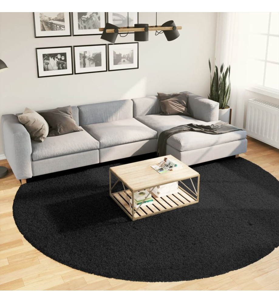 Tapis shaggy à poils longs moderne noir Ø 280 cm