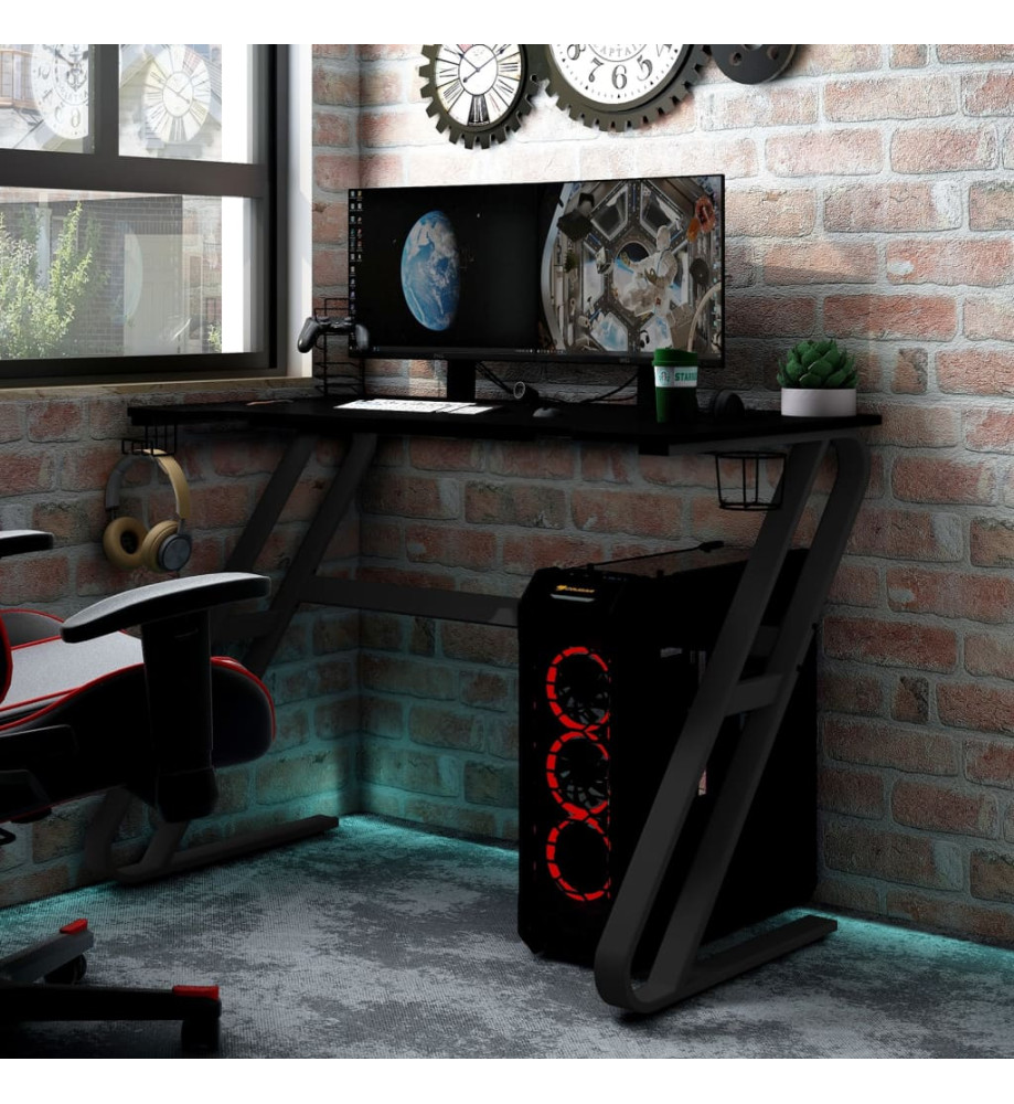 Bureau de jeu avec pieds en forme de ZZ Noir 110x60x75 cm