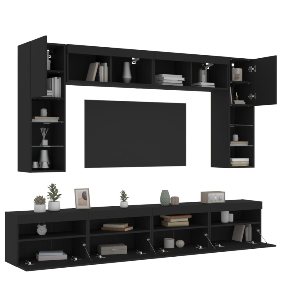 Ensemble de meubles TV muraux 8 pcs avec lumières LED noir