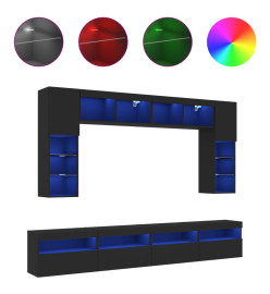 Ensemble de meubles TV muraux 8 pcs avec lumières LED noir