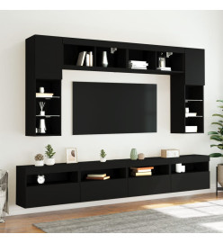 Ensemble de meubles TV muraux 8 pcs avec lumières LED noir