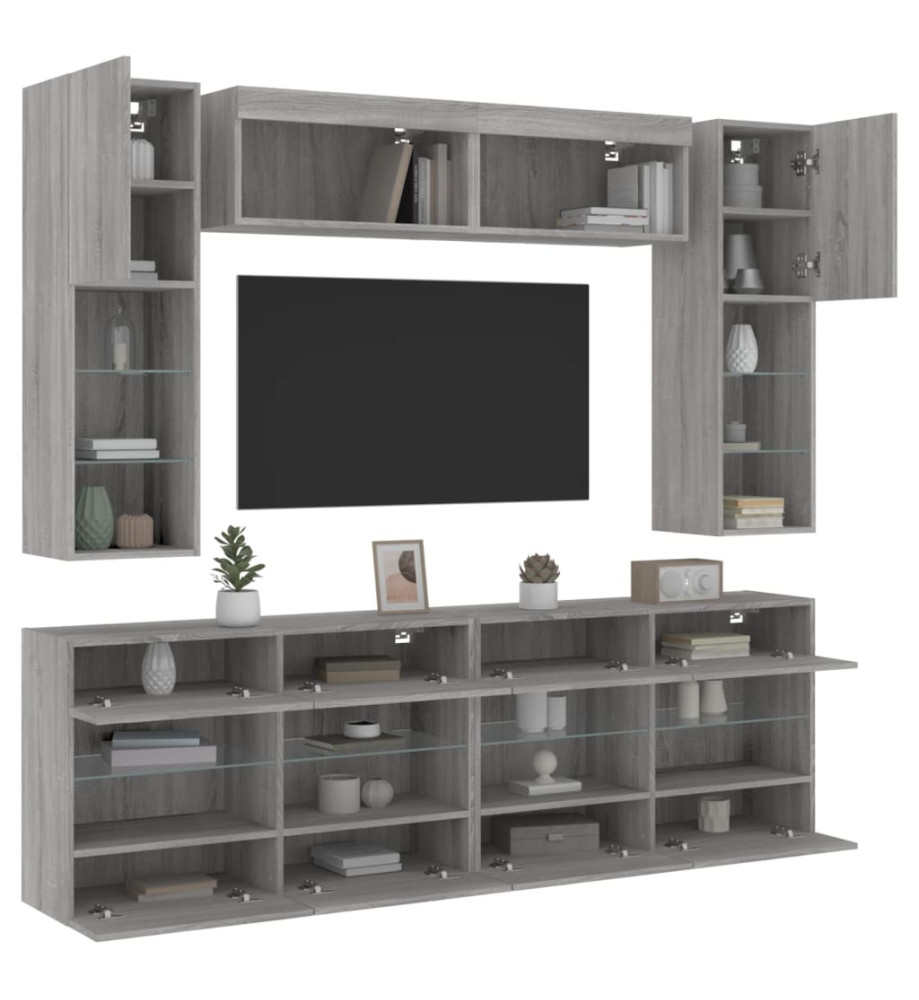 Ensemble de meubles TV muraux 6pcs et lumières LED sonoma gris