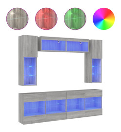 Ensemble de meubles TV muraux 6pcs et lumières LED sonoma gris