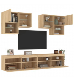 Ensemble de meubles TV muraux 6pcs et lumières LED chêne sonoma