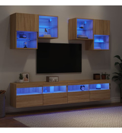 Ensemble de meubles TV muraux 6pcs et lumières LED chêne sonoma