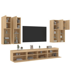 Ensemble de meubles TV muraux 7pcs et lumières LED chêne sonoma