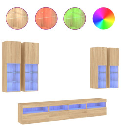 Ensemble de meubles TV muraux 7pcs et lumières LED chêne sonoma