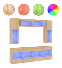 Ensemble de meubles TV muraux 6pcs et lumières LED chêne sonoma