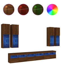 Ensemble de meubles TV muraux 7pcs et lumières LED chêne marron