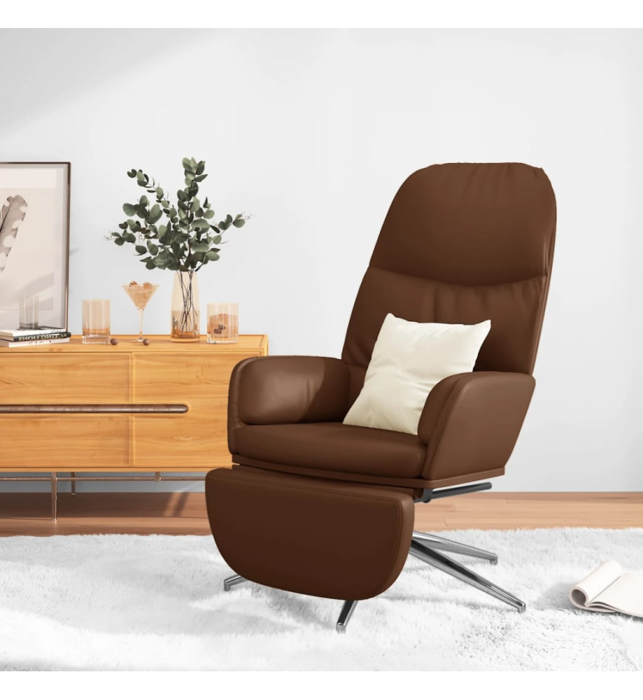 Chaise de relaxation et repose-pied Marron brillant Similicuir