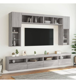 Ensemble de meubles TV muraux 8 pcs et lumières LED sonoma gris