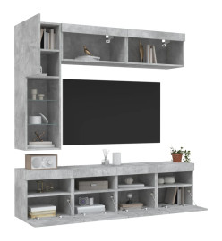 Ensemble de meubles TV muraux 7pcs et lumières LED gris béton