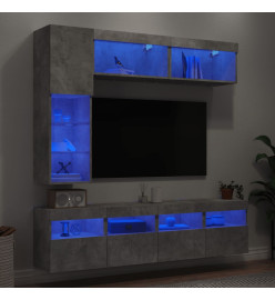 Ensemble de meubles TV muraux 7pcs et lumières LED gris béton