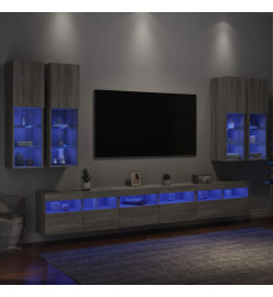 Ensemble de meubles TV muraux 7 pcs et lumières LED sonoma gris