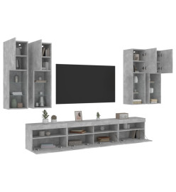 Ensemble de meubles TV muraux 7pcs et lumières LED gris béton