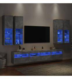 Ensemble de meubles TV muraux 7pcs et lumières LED gris béton