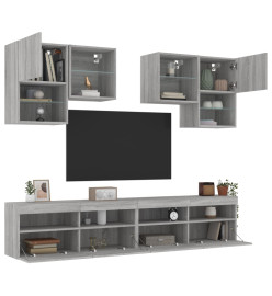 Ensemble de meubles TV muraux 6pcs et lumières LED sonoma gris