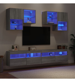 Ensemble de meubles TV muraux 6pcs et lumières LED sonoma gris