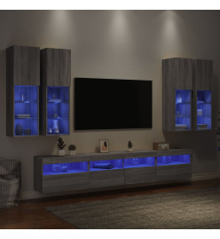 Ensemble de meubles TV muraux 7 pcs et lumières LED sonoma gris