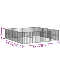 Parc pour chien 16 panneaux noir acier galvanisé