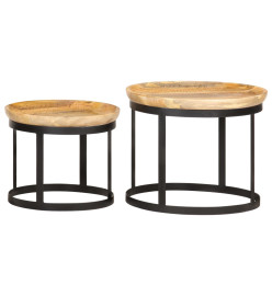 Tables d'appoint rondes 2 pcs Bois de manguier solide et acier