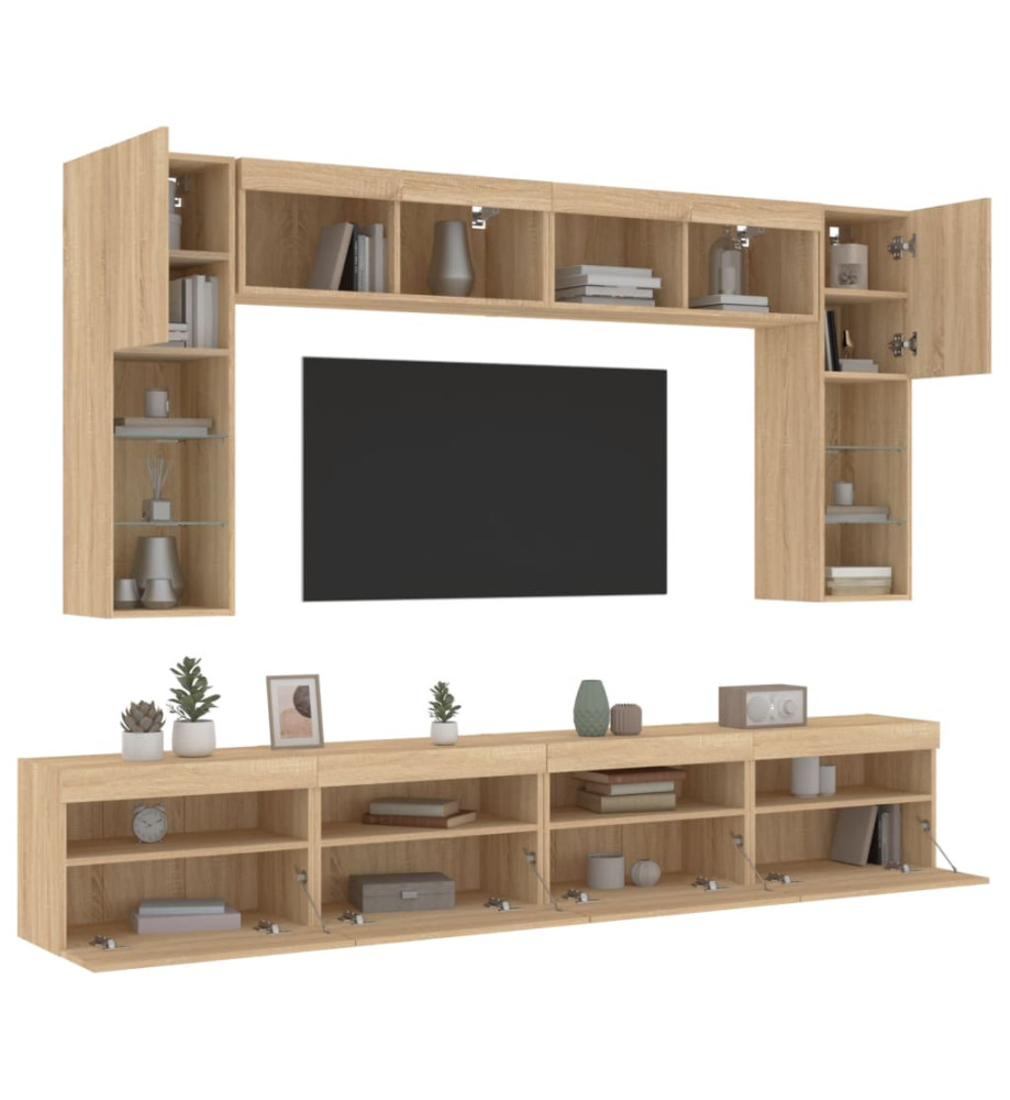 Ensemble de meubles TV muraux 8pcs et lumières LED chêne sonoma