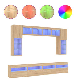 Ensemble de meubles TV muraux 8pcs et lumières LED chêne sonoma