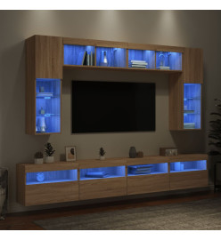 Ensemble de meubles TV muraux 8pcs et lumières LED chêne sonoma