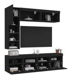 Ensemble de meubles TV muraux 7 pcs avec lumières LED noir