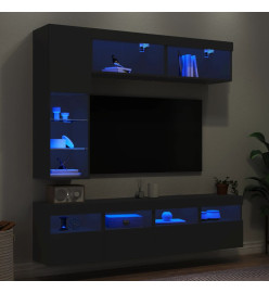 Ensemble de meubles TV muraux 7 pcs avec lumières LED noir