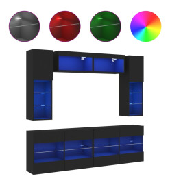 Ensemble de meubles TV muraux 6 pcs avec lumières LED noir