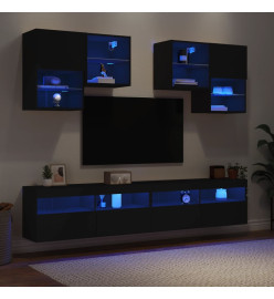 Ensemble de meubles TV muraux 6 pcs avec lumières LED noir