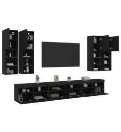 Ensemble de meubles TV muraux 7 pcs avec lumières LED noir