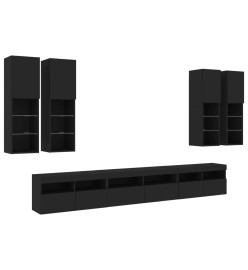 Ensemble de meubles TV muraux 7 pcs avec lumières LED noir