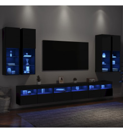 Ensemble de meubles TV muraux 7 pcs avec lumières LED noir