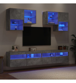 Ensemble de meubles TV muraux 6pcs et lumières LED gris béton