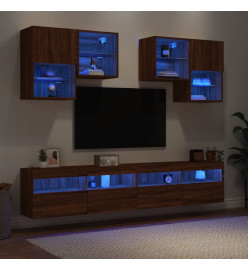 Ensemble de meubles TV muraux 6pcs et lumières LED chêne marron