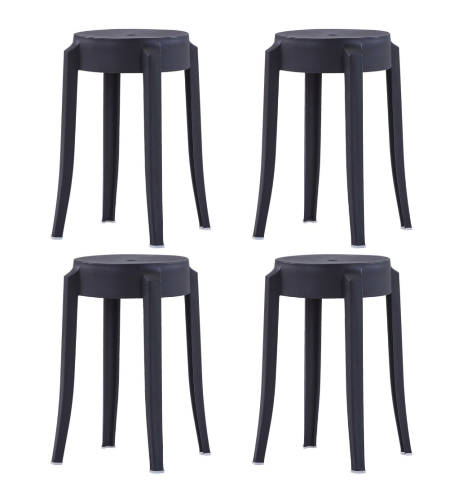 Tabourets empilables lot de 4 noir plastique