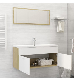 Ensemble de meubles de bain Blanc et chêne sonoma Aggloméré