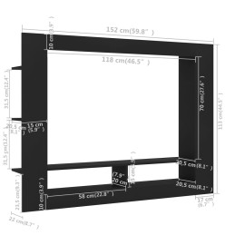 Meuble TV Noir 152x22x113 cm Aggloméré