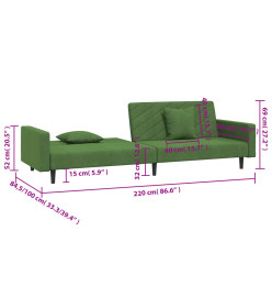 Canapé-lit à 2 places avec deux oreillers Vert foncé Velours