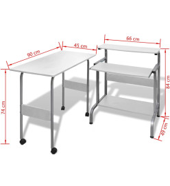 Bureau d'ordinateur à 2 pièces avec plateau à clavier Blanc