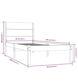 Cadre de lit Gris Bois massif 90x190 cm Simple