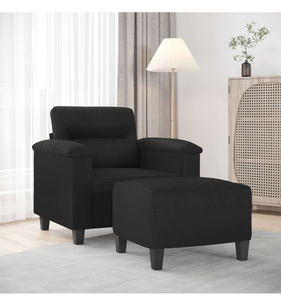 Fauteuil avec repose-pied Noir 60 cm Similicuir