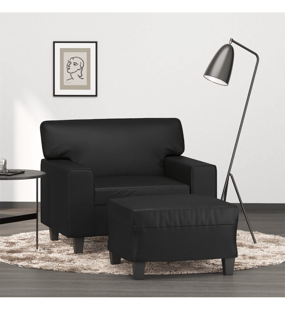 Fauteuil avec repose-pied Noir 60 cm Similicuir