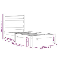 Cadre de lit Gris Bois de pin massif 90x190 cm Simple