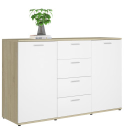 Buffet Blanc et chêne sonoma 120x35,5x75 cm Aggloméré
