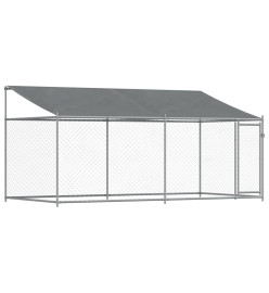 Cage pour chien avec toit et porte gris 4x2x2 m acier galvanisé